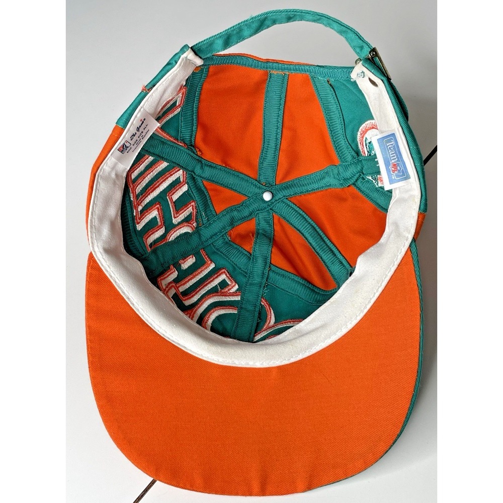 Miami Dolphins The Game Big Logo Spellout Hat Cap Teal Orange NFL VTG 90’s RARE - Picture 11 of 16